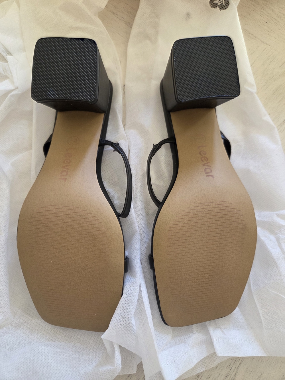 Leevar Square Open Toe Sandal Chunky Low Heel Two Strap Mule Black Size 7 - Picture 5 of 6